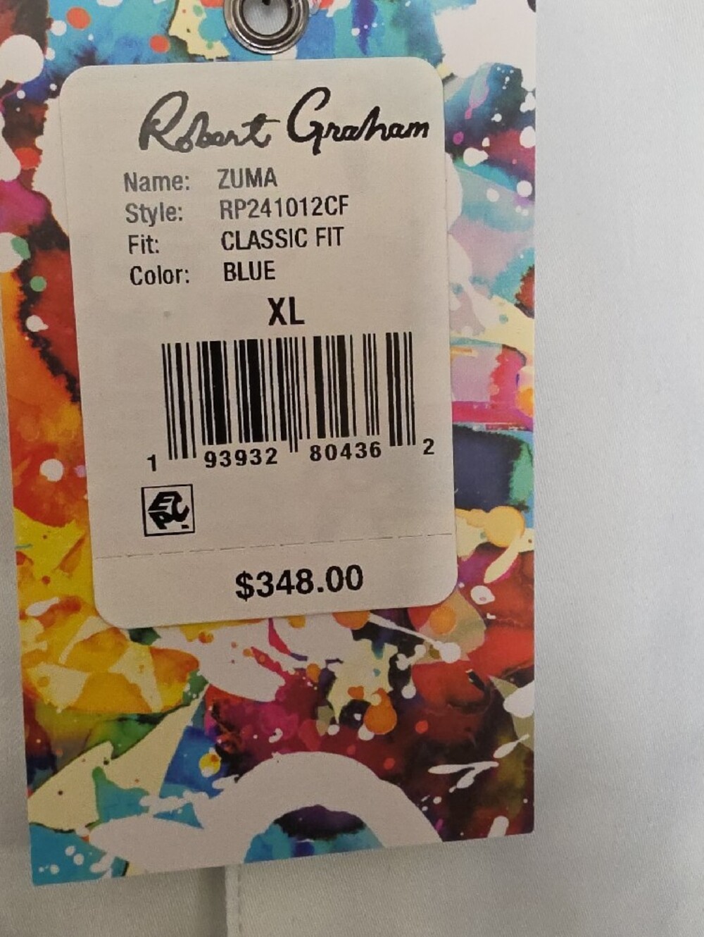 Robert Graham White Dress Shirt with Blue Floral Scroll Print - New - Picture 3 of 9
